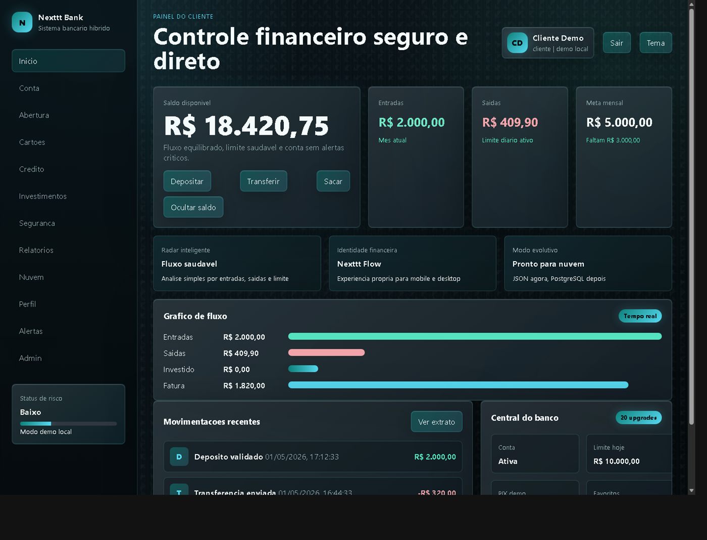 Print do Nextt Bank - Dashboard bancário