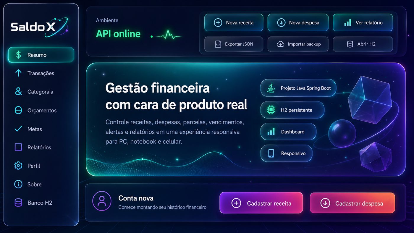 Print do SaldoX - Dashboard financeiro